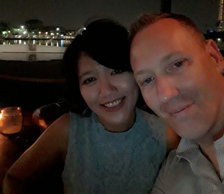 My Wife and I at a restaurant in Jakarta, Indonesia
