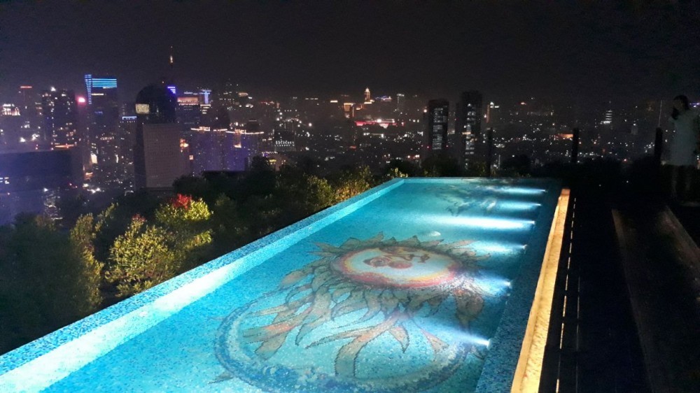 Beautiful View Pool side at Sky In Jakarta Indonesia